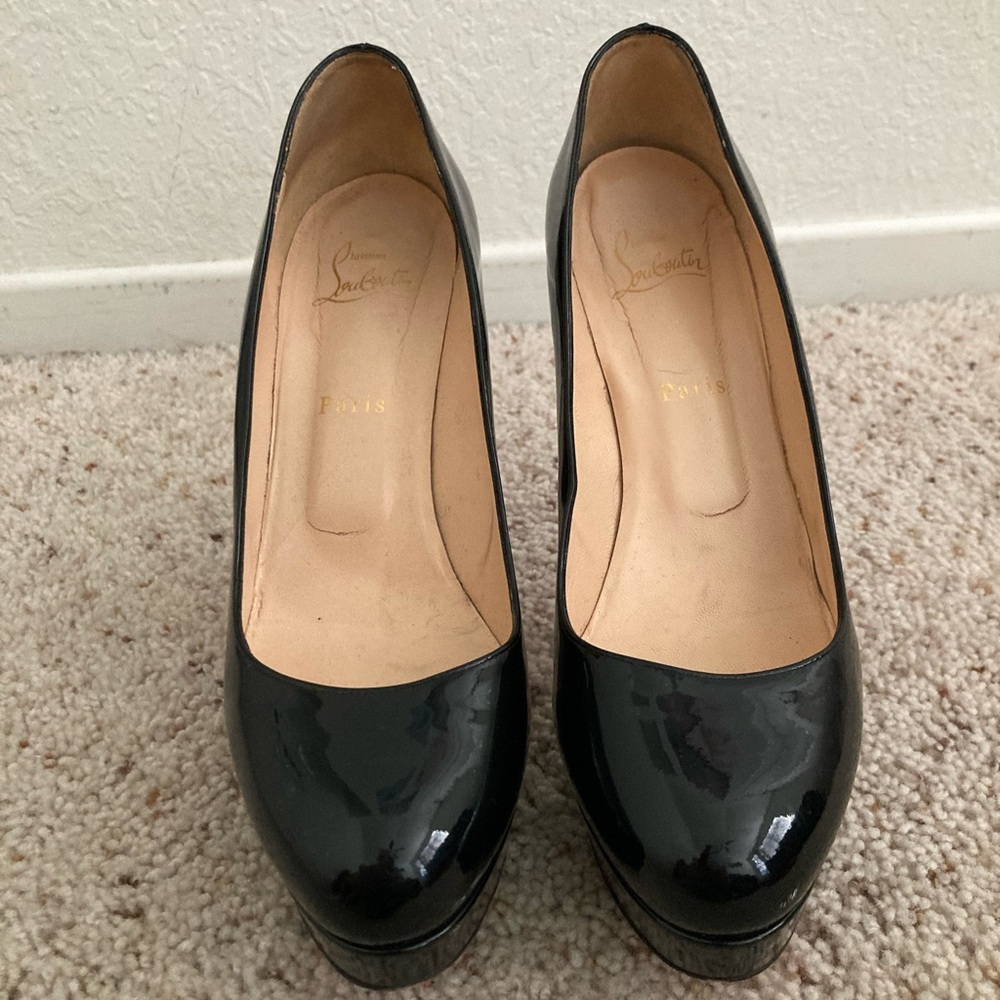 Christian Louboutin So Kate Platform Black Patent Leather Heels